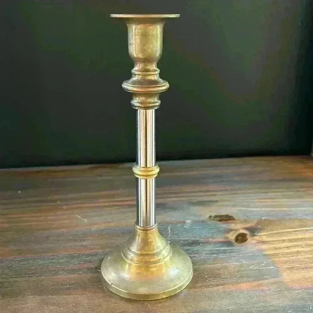 Vintage Brass & Chrome Candlestick/Candle Holder Made In Hong Kong